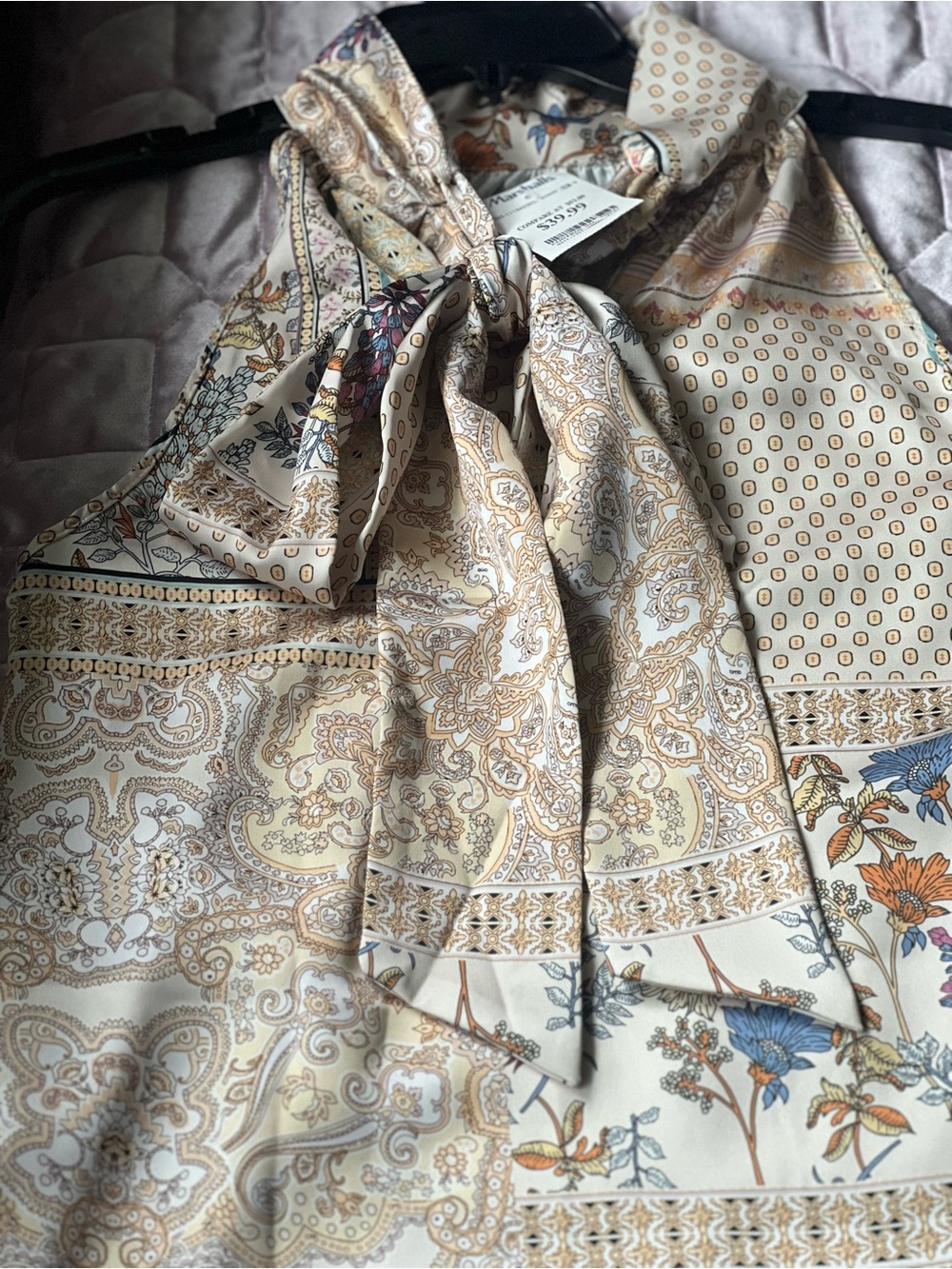Marshalls Cream Paisley and Dot Tie-Neck Blouse
